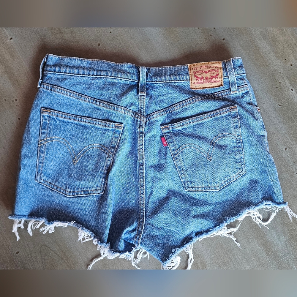 Levi's Medium Blue Denim Cutoff Shorts with Frayed Hem